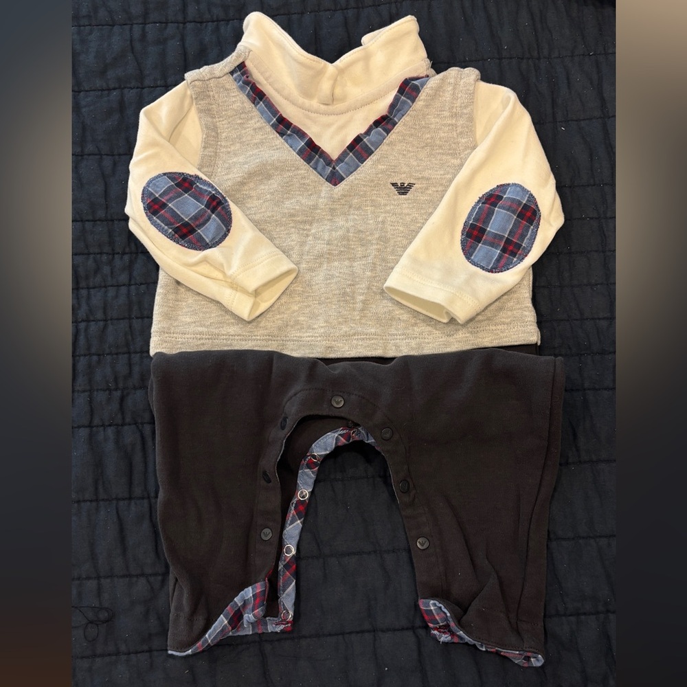 Emporio Armani Cream and Black Kids Bodysuit
